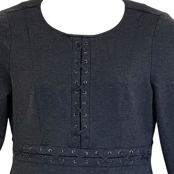 Neiman Marcus Charcoal Gray Long Sleeve Criss Cross Detail Shift Dress Sz 14 - Picture 4 of 11